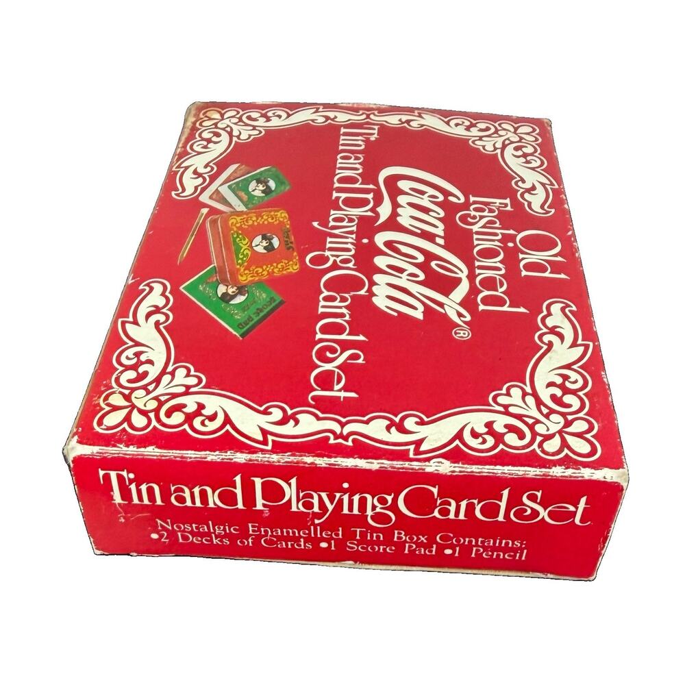 Coca-Cola Old-Fashioned Tin Playing Card Set Factory Sealed Decks Vintage - Picture 3 of 13
